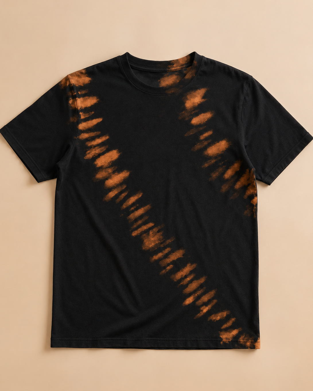 Ribbed Ridge Black Cotton T-shirt  placed on the beige background