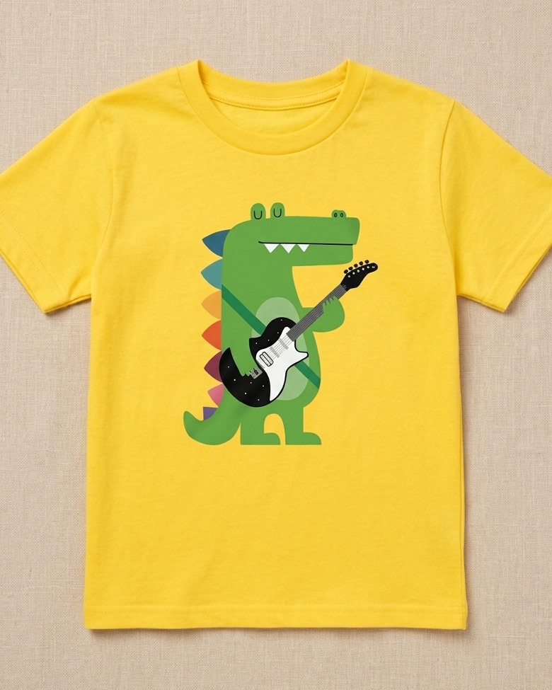 Rockstar Yellow cotton T-shirt placed on beige background