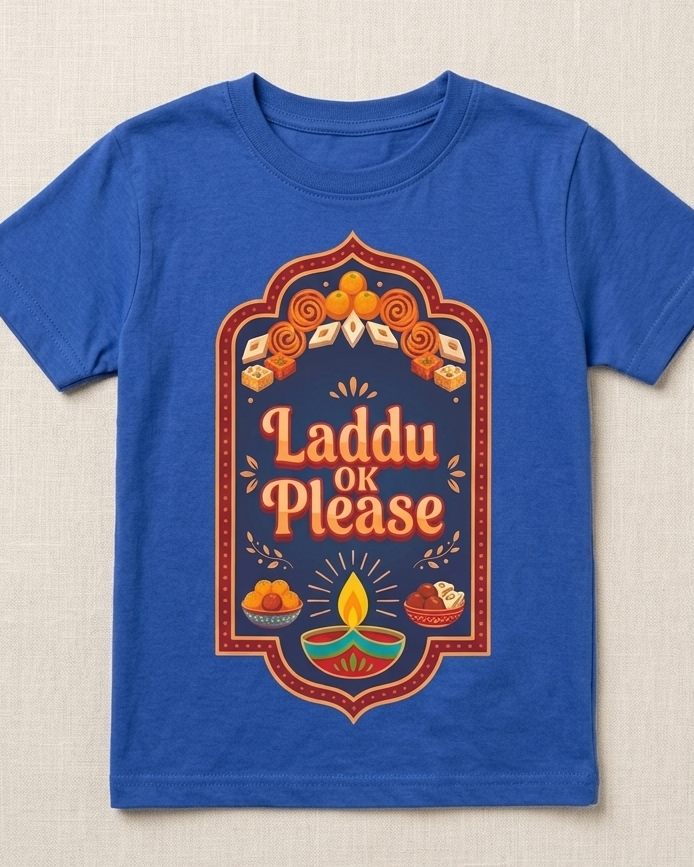 Royal Blue Kids T-shirt Laddu Please placed on the Light Beige background