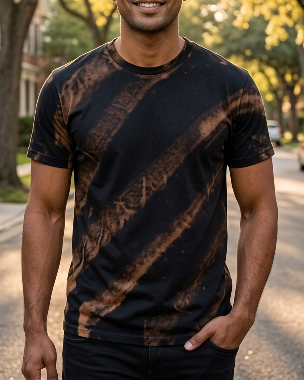 Rust Streak effect Acid wash Black Regular fit t-shirt  with round neck and half sleeve