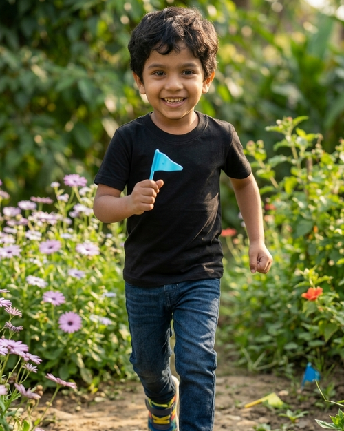 Solid Black t-shirt with round neck and half sleeve