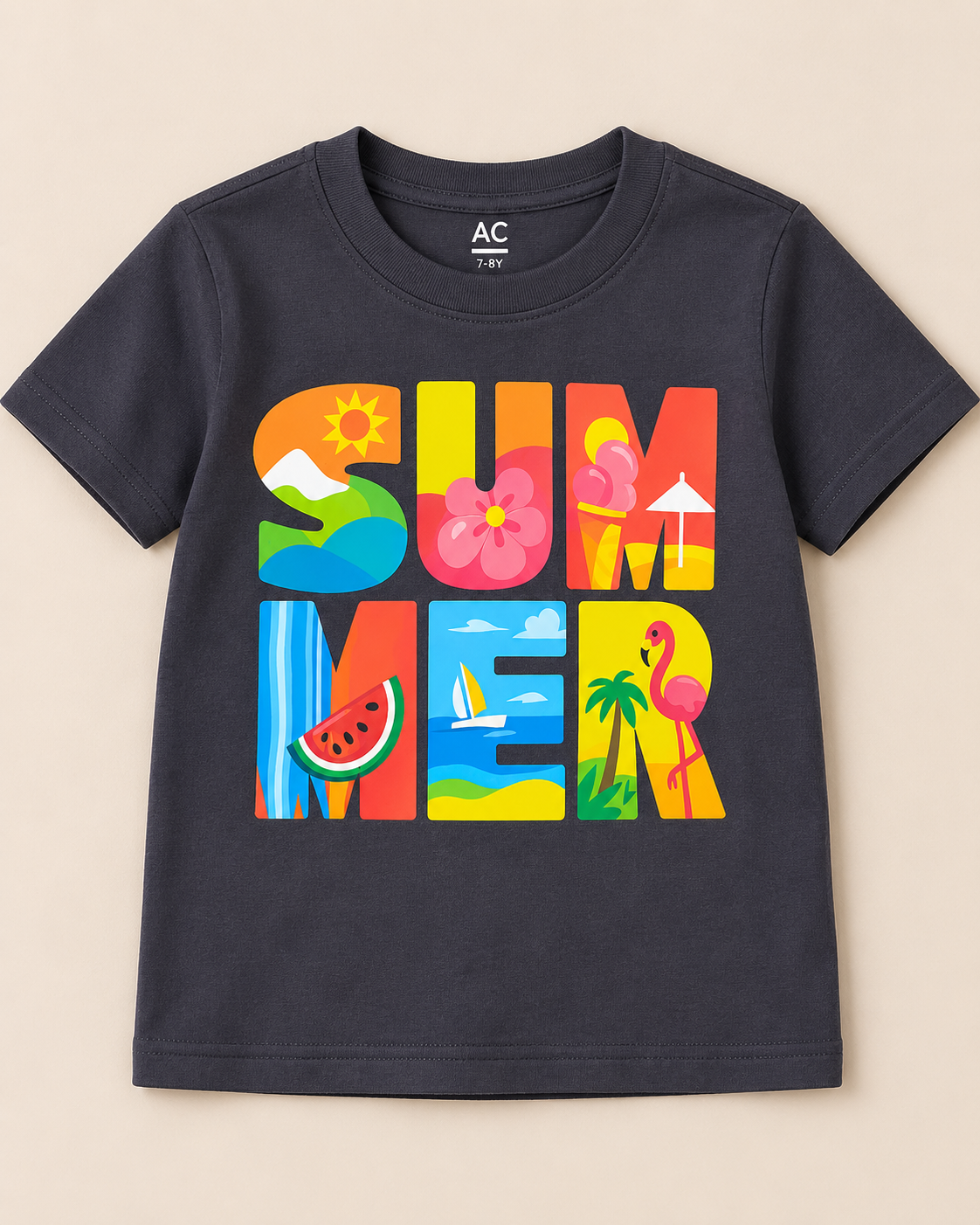 Summer Grey Half sleeve T-shirt placed on the light beige background