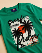 Green Colour T-shirt with Urban print closeup view
