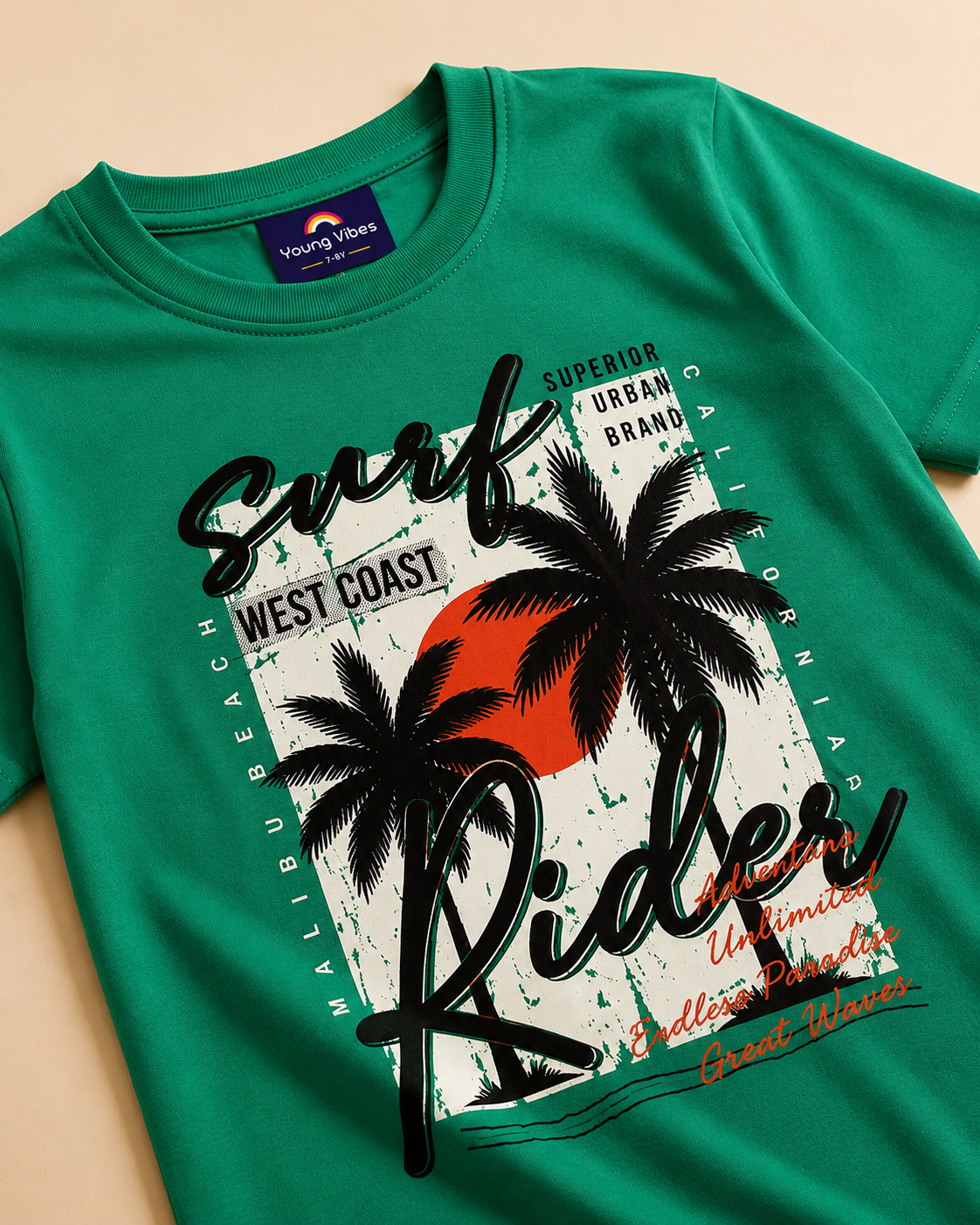 Green Colour T-shirt with Urban print closeup view