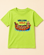 Vallam Kali Light Green Kid's Half Sleeve T-Shirt placed on the light beige background