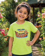 Girl wearing a Vallam Kali Light Green Kid's Half Sleeve T-Shirt