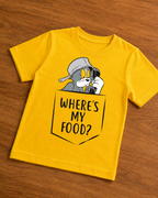 Where s my food  print in yellow t shirt
