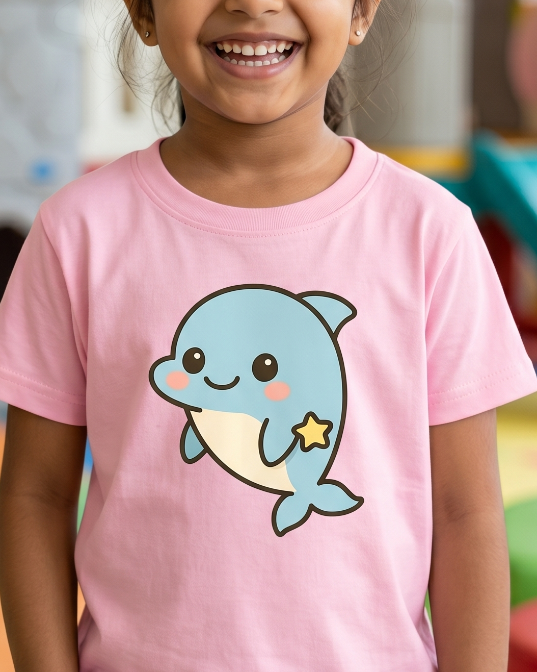 Cute Dolphin Pink Kid's Half Sleeve T-Shirt