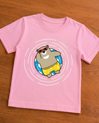 bear in pool print design on pink t shirt